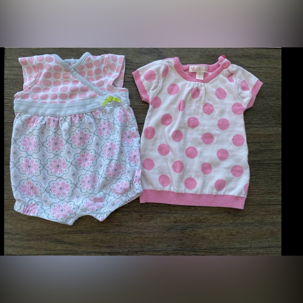 Baby girl 6 month romper and dress pink  summer into fall little outfits